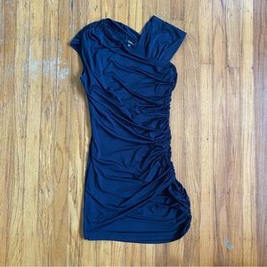 Ruched bodycon mini dress asymmetrical shoulders